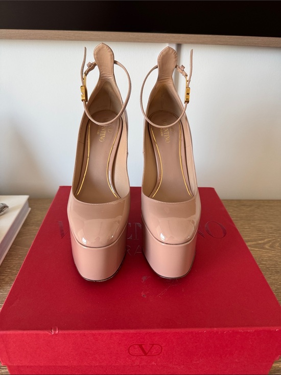 Valentino Garavani Shoes - Valentino Garavani Blush Nude Leather Platform Pumps with Ankle Strap